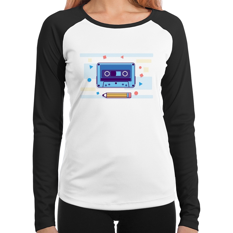Baby Look Raglan Fita Cassete Manga Longa