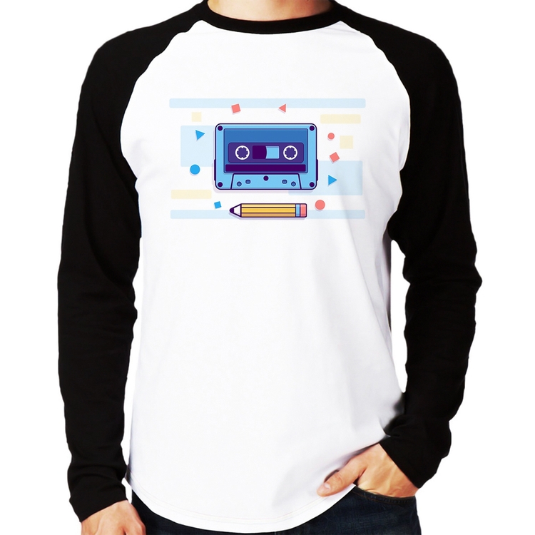 Camiseta Raglan Fita Cassete Manga Longa