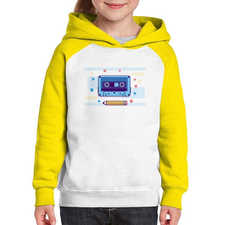 Moletom Infantil Fita Cassete - Branco/Amarelo