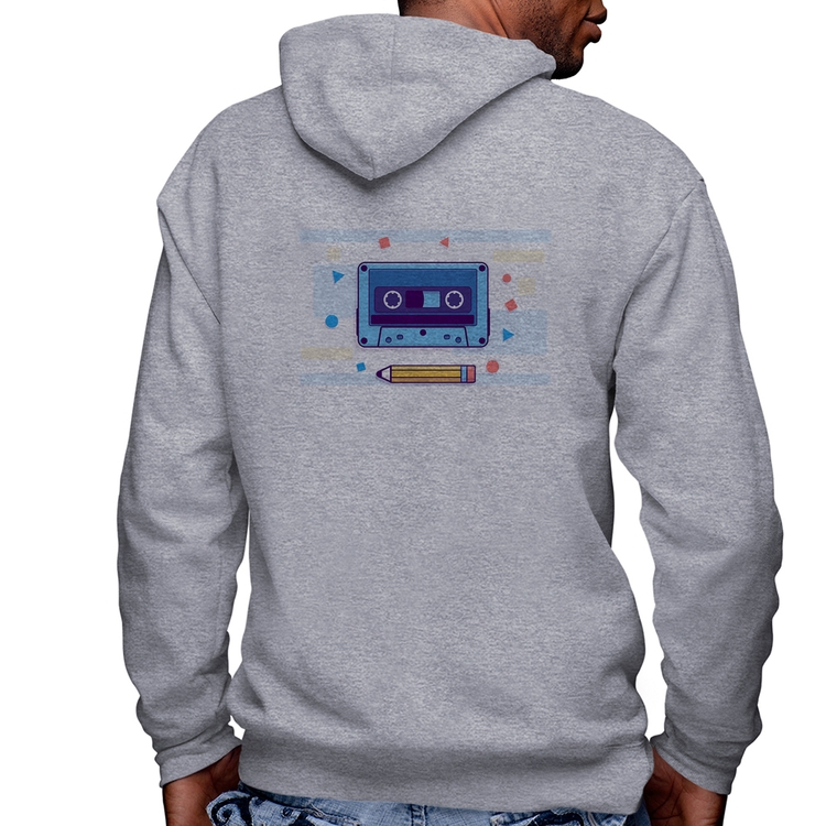 Blusa Moletom Fita Cassete Masculina com Capuz e Zíper - Mescla