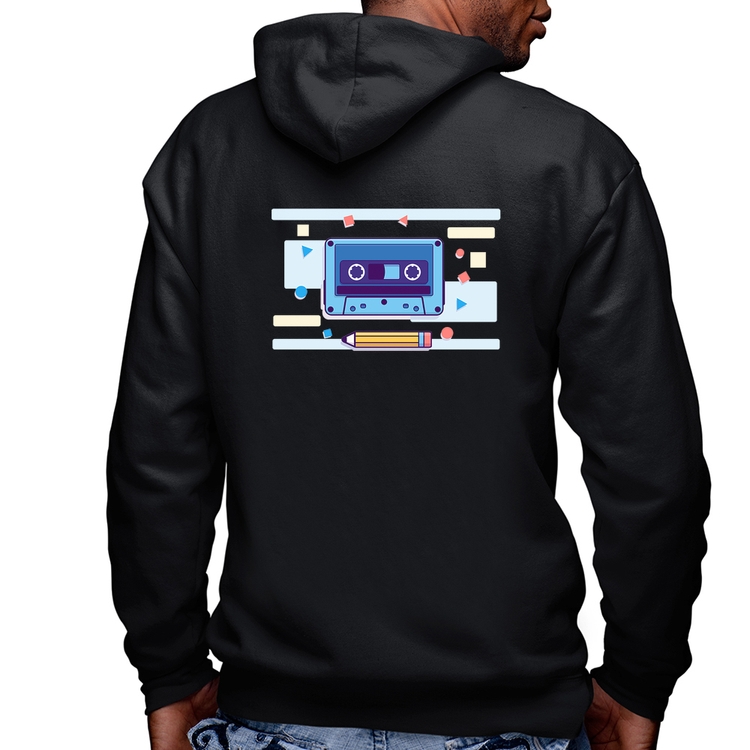 Blusa Moletom Fita Cassete Masculina com Capuz e Zíper
