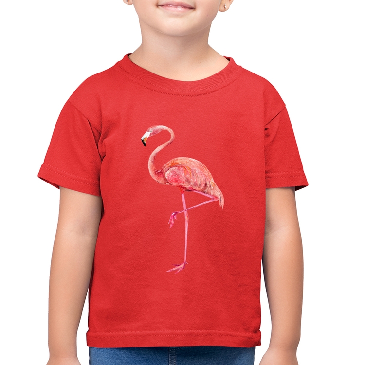 Camiseta Algodão Infantil Flamingo - Vermelha