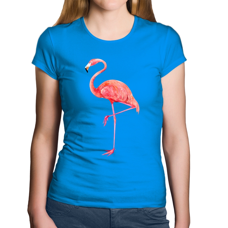 Baby Look Algodão Flamingo - Azul