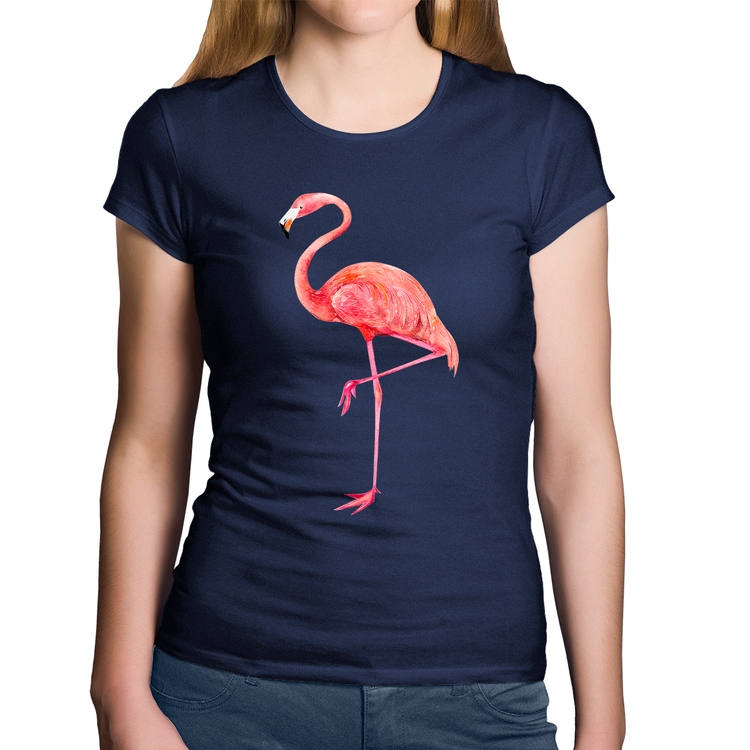 Baby Look Algodão Flamingo - Marinho