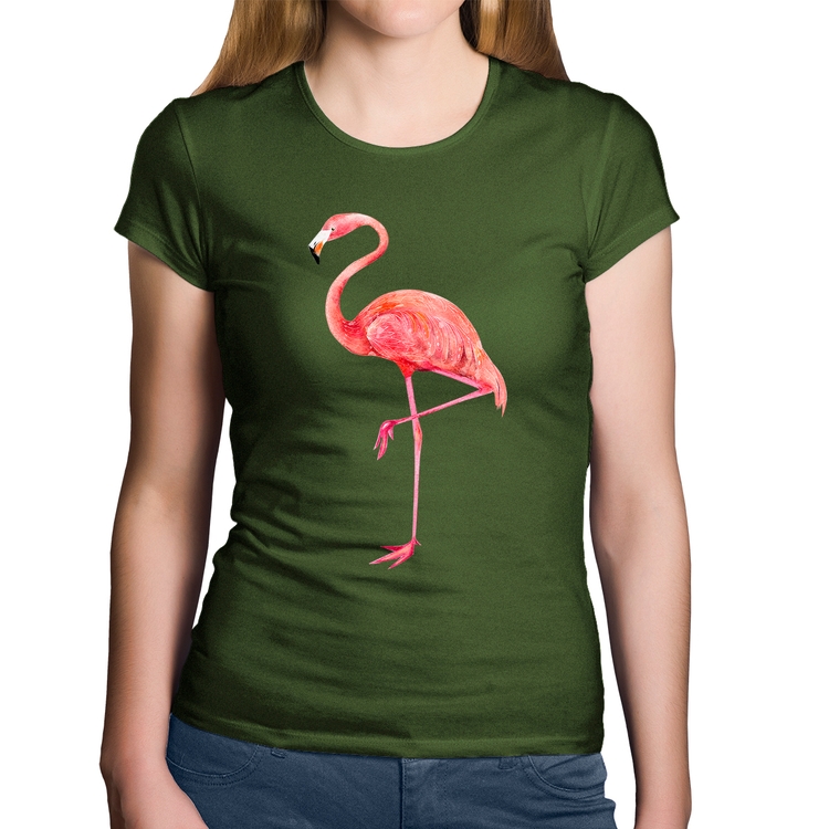 Baby Look Algodão Flamingo - Musgo