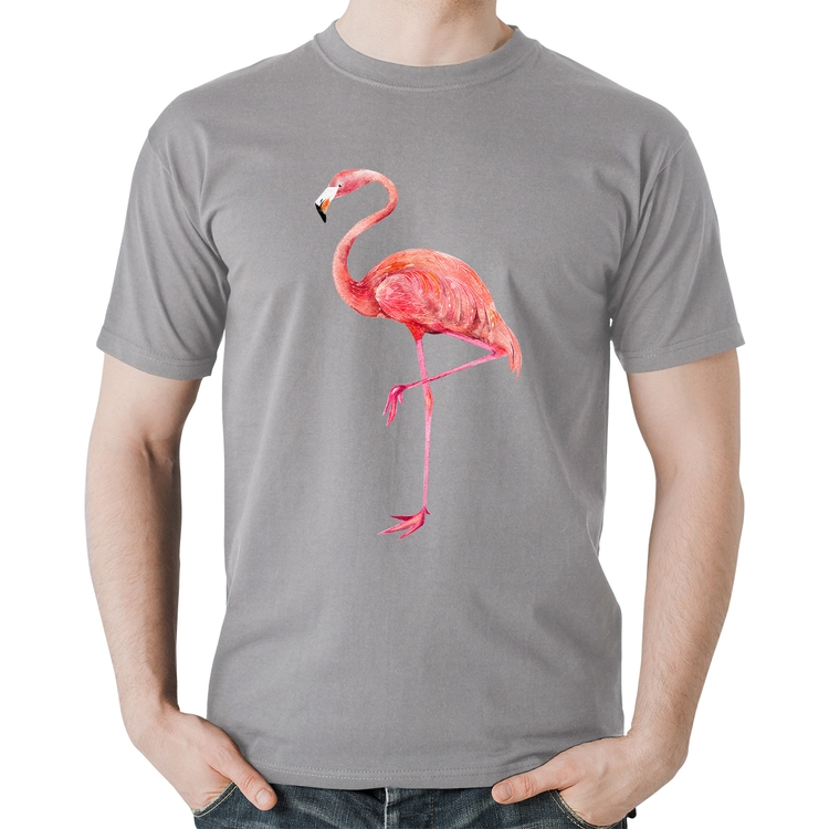 Camiseta Algodão Flamingo - Cinza