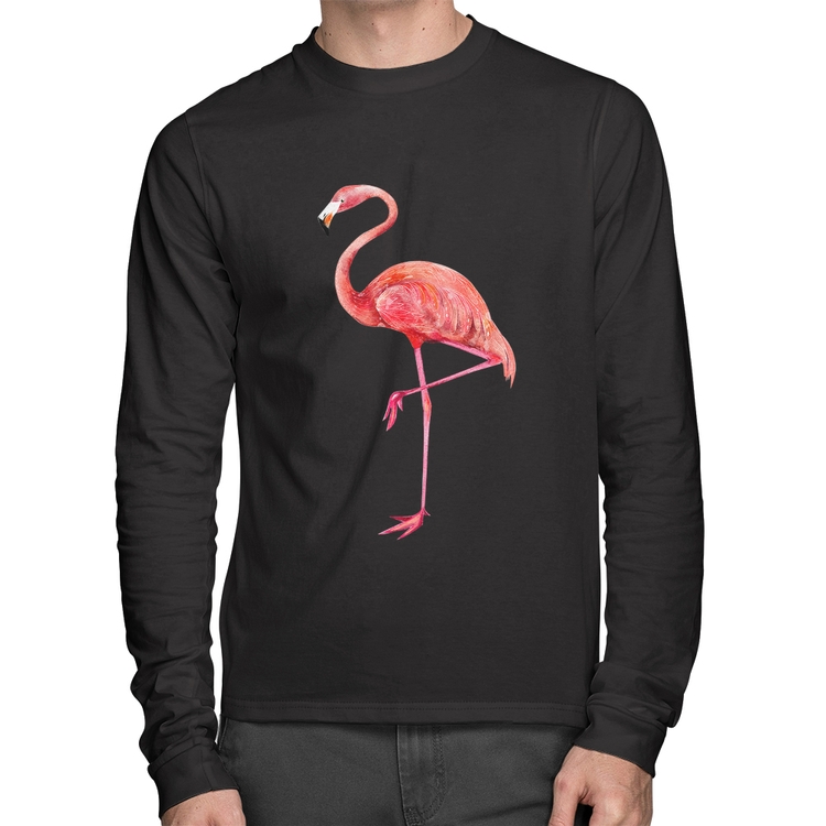 Feminino Novo Flamingo Imprimir Camisas Blusa De Mangas Compridas