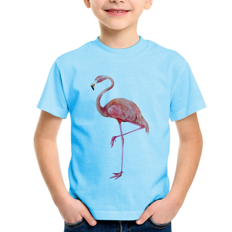 Camiseta Infantil Flamingo - Azul Bebê