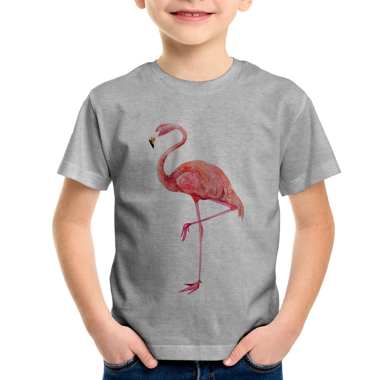 Camiseta Infantil Flamingo - Cinza