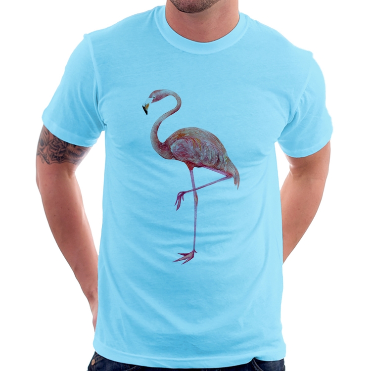 Camiseta Flamingo - Azul Bebê