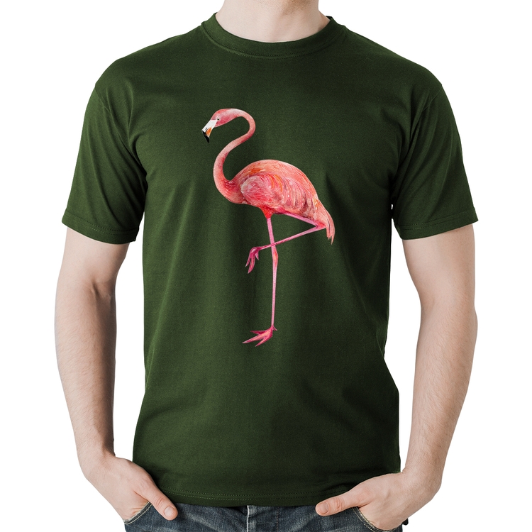Camiseta Algodão Flamingo - Musgo