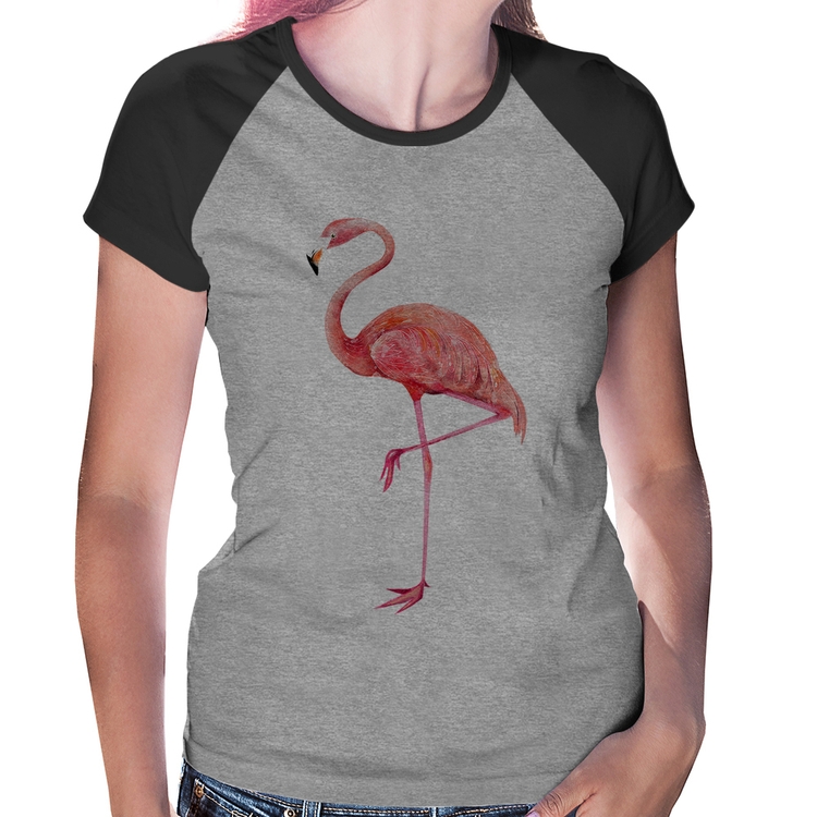 Baby Look Raglan Flamingo - Cinza/Preto