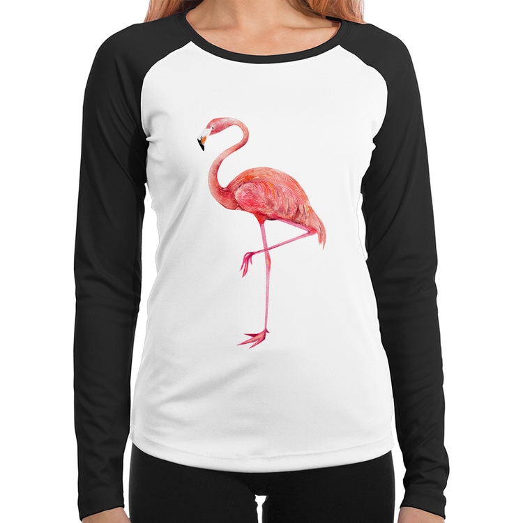 Baby Look Raglan Flamingo Manga Longa