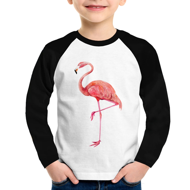 Camiseta Raglan Infantil Flamingo Manga Longa