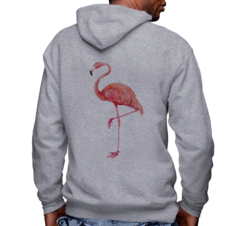 Blusa Moletom Flamingo Masculina com Capuz e Zíper - Mescla