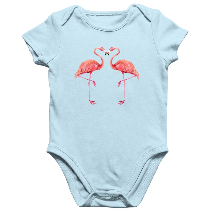 Body Bebê Algodão Flamingos coração - Azul Bebê