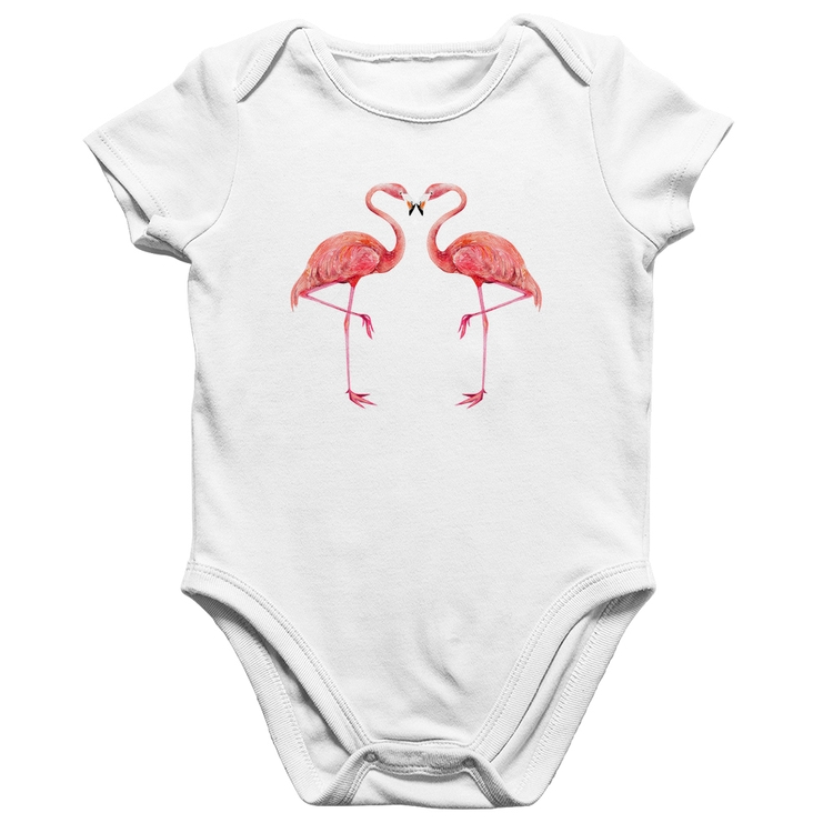 Body Bebê Algodão Flamingos coração - Branco