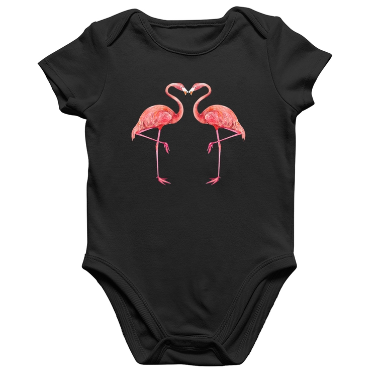 Body Bebê Algodão Flamingos coração
