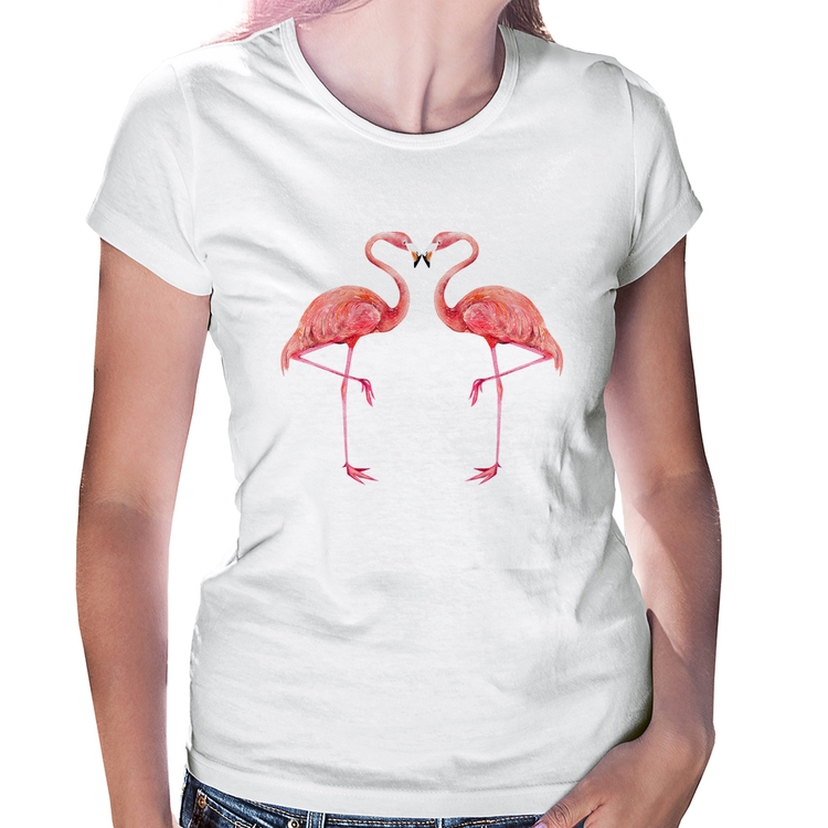 Baby Look Flamingos coração