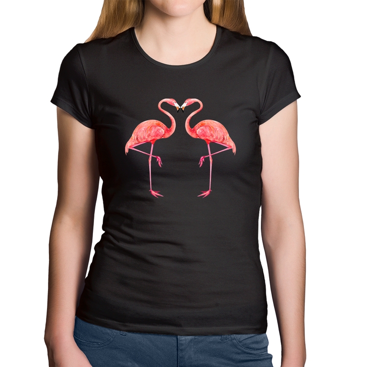 Baby Look Algodão Flamingos coração