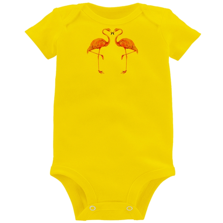 Body Bebê Flamingos coração - Amarelo