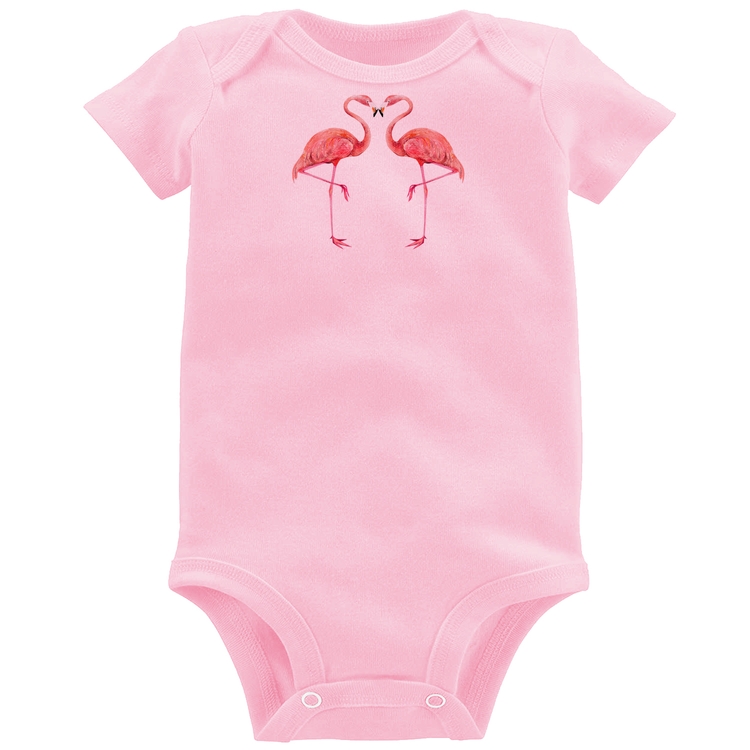 Body Bebê Flamingos coração - Rosa Bebê