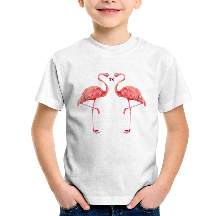 Camiseta Infantil Flamingos coração