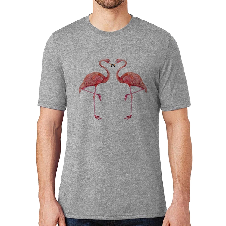 Camiseta Flamingos coração - Cinza
