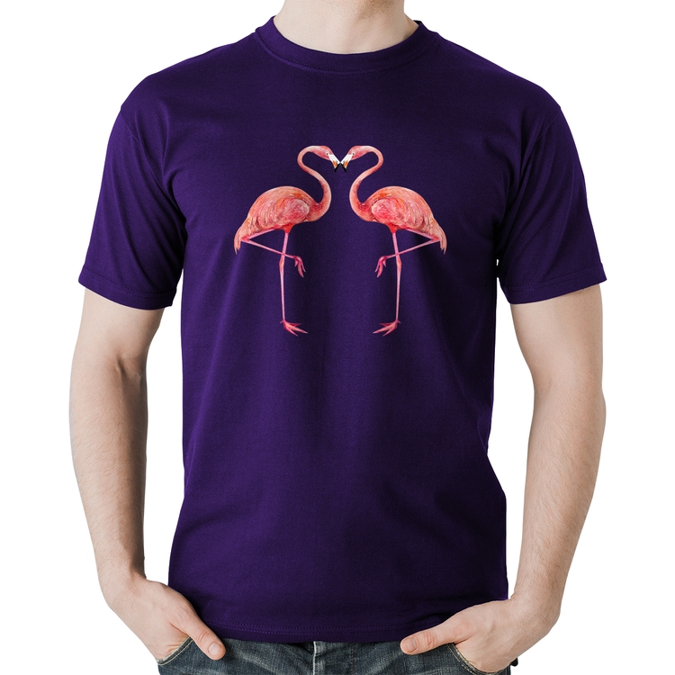 Camiseta Algodão Flamingos coração - Roxa