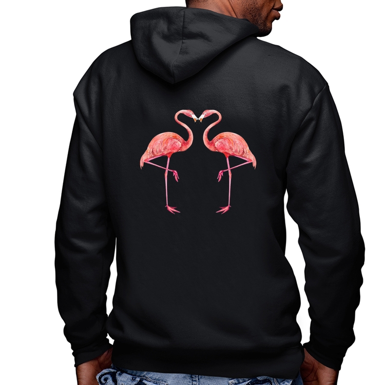 Blusa Moletom Flamingos coração Masculina com Capuz e Zíper