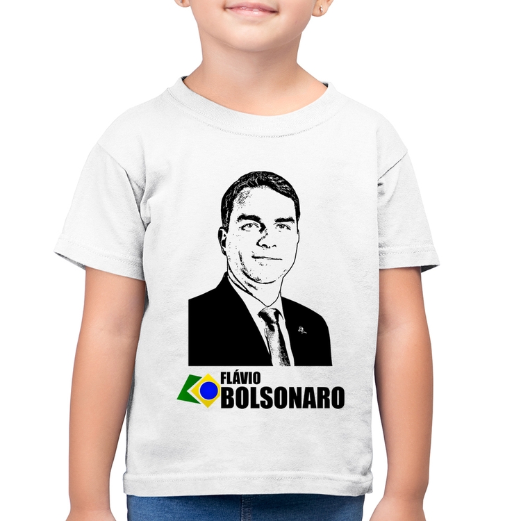 Camiseta Algodão Infantil Flávio Bolsonaro 2026 - Branca