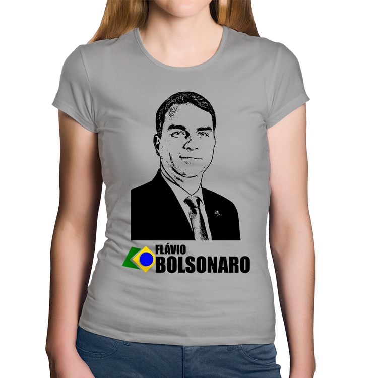 Baby Look Algodão Flávio Bolsonaro 2026 - Cinza