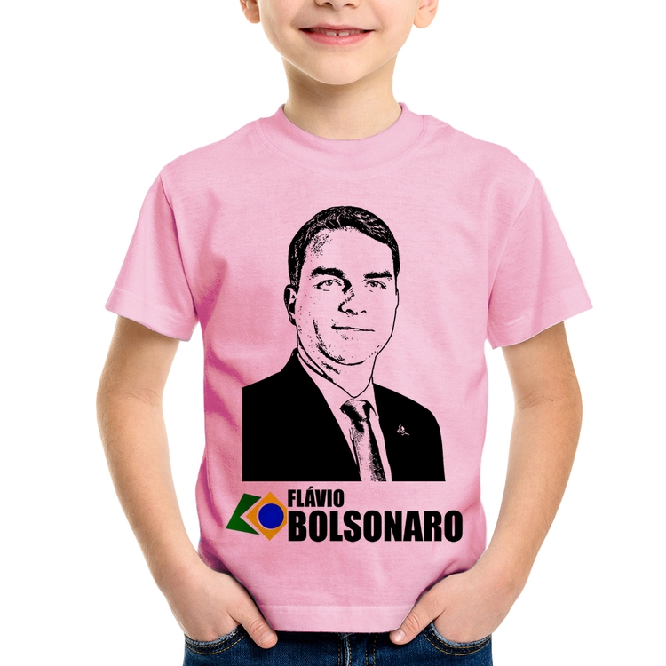 Camiseta Infantil Flávio Bolsonaro 2026 - Rosa Bebê