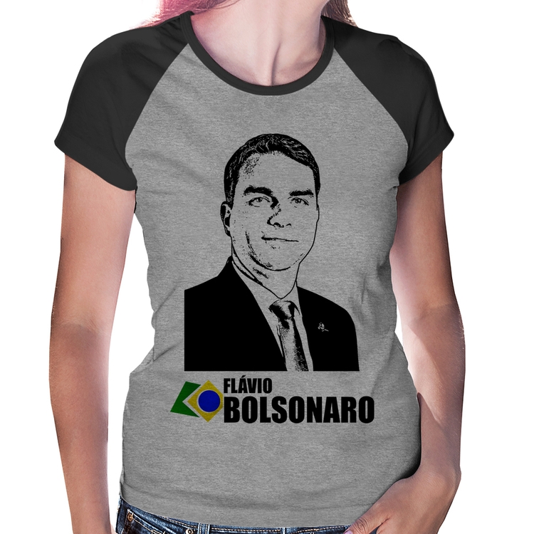 Baby Look Raglan Flávio Bolsonaro 2026 - Cinza/Preto
