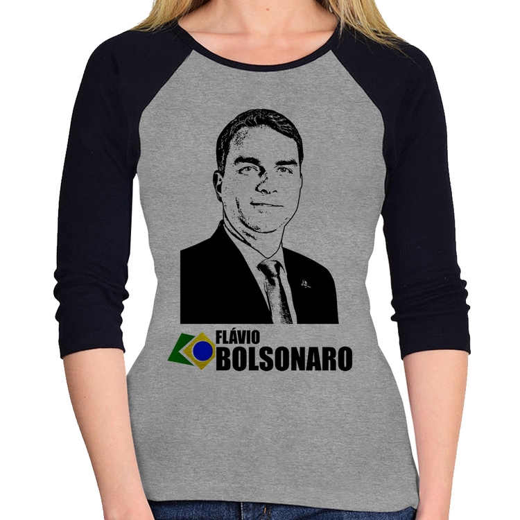 Baby Look Raglan Flávio Bolsonaro 2026 Manga 3/4 - Cinza/Preto