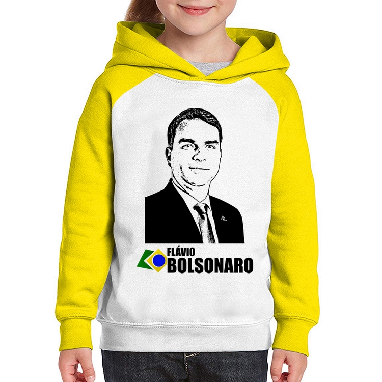 Moletom Infantil Flávio Bolsonaro 2026 - Branco/Amarelo