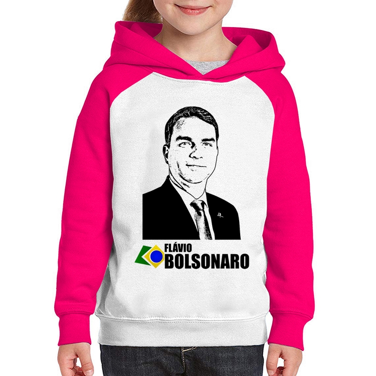 Moletom Infantil Flávio Bolsonaro 2026 - Branco/Rosa