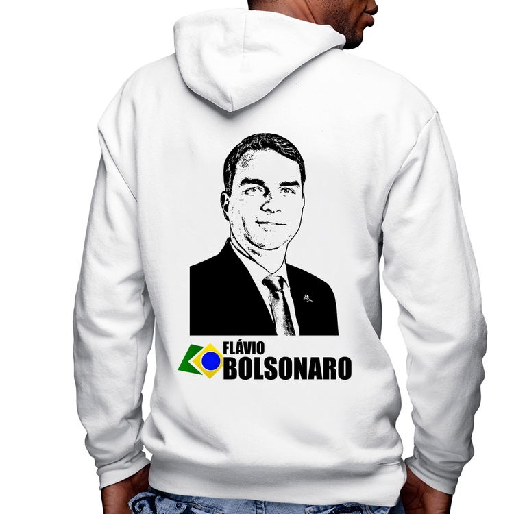 Blusa Moletom Flávio Bolsonaro 2026 Masculina com Capuz e Zíper - Branca