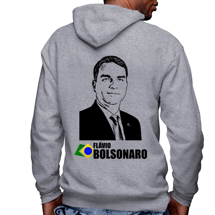 Blusa Moletom Flávio Bolsonaro 2026 Masculina com Capuz e Zíper - Mescla