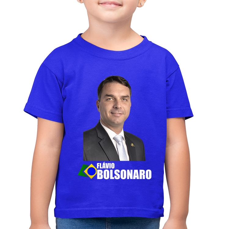Camiseta Algodão Infantil Flávio Bolsonaro - Azul Royal