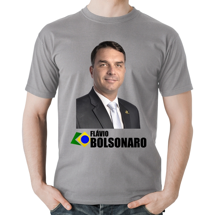 Camiseta Algodão Flávio Bolsonaro - Cinza