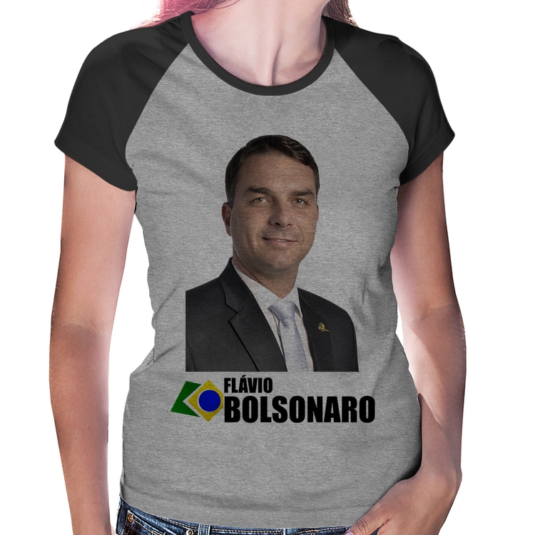 Baby Look Raglan Flávio Bolsonaro - Cinza/Preto