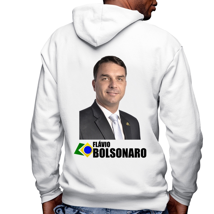 Blusa Moletom Flávio Bolsonaro Masculina com Capuz e Zíper - Branca