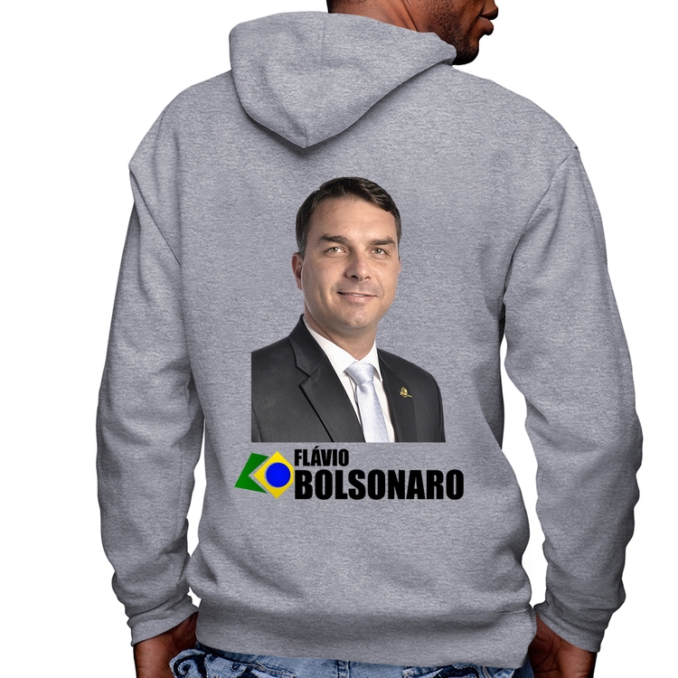 Blusa Moletom Flávio Bolsonaro Masculina com Capuz e Zíper - Mescla