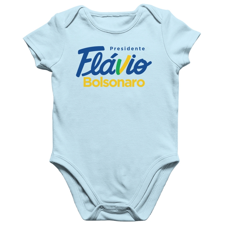 Body Bebê Algodão Flávio Bolsonaro Presidente 2026 PL 22 - Azul Bebê