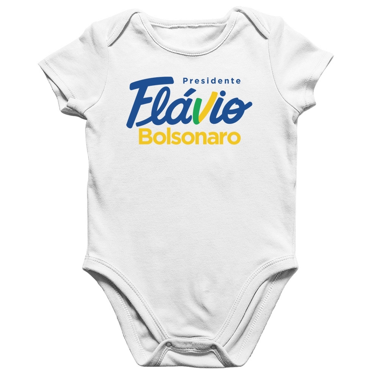 Body Bebê Algodão Flávio Bolsonaro Presidente 2026 PL 22 - Branco