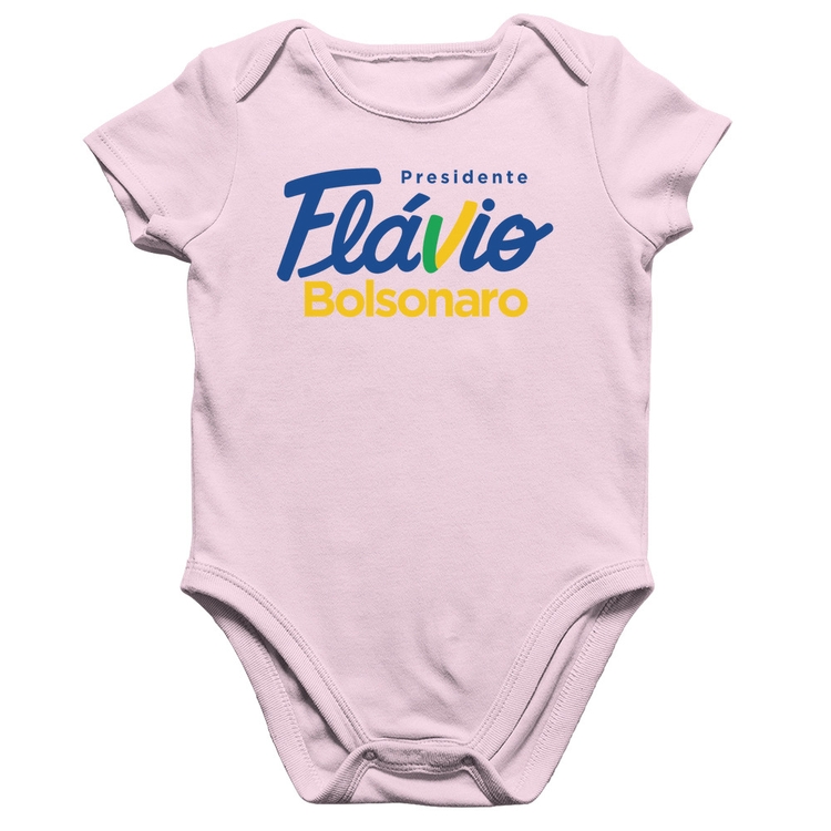 Body Bebê Algodão Flávio Bolsonaro Presidente 2026 PL 22 - Rosa Bebê