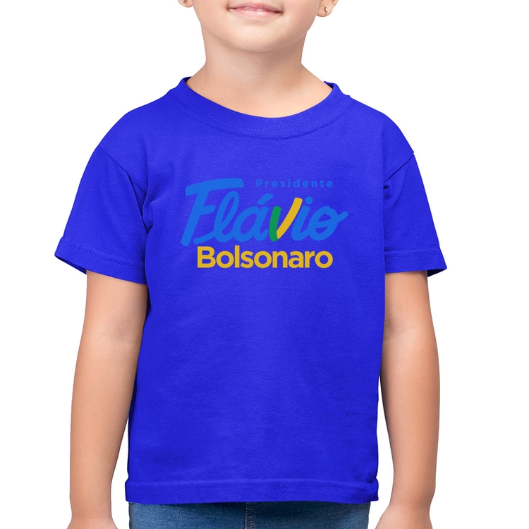 Camiseta Algodão Infantil Flávio Bolsonaro Presidente 2026 PL 22 - Azul Royal