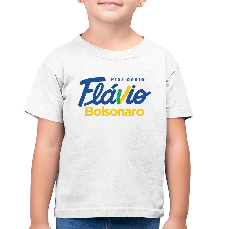 Camiseta Algodão Infantil Flávio Bolsonaro Presidente 2026 PL 22 - Branca