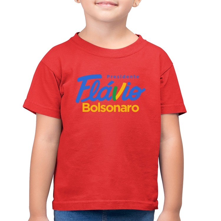 Camiseta Algodão Infantil Flávio Bolsonaro Presidente 2026 PL 22 - Vermelha